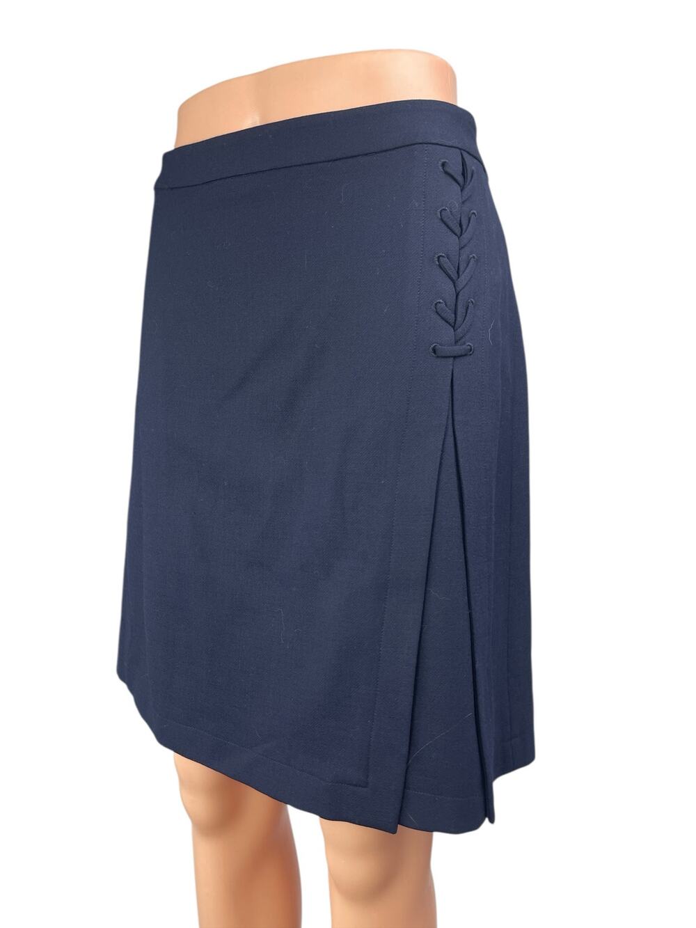 Brooks Brothers Red Fleece Womens Navy Wool Zip Knee Length Wrap A-line Skirt 8